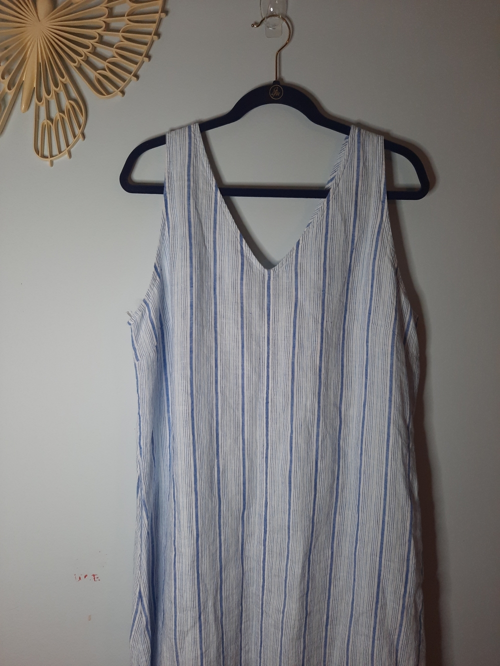 Talbots, 100% Linen Sz 16 Blue & White Striped V-Neck, Tank Maxi Dress, Coastal - Picture 3 of 5